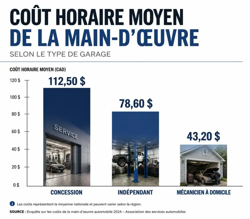 Graphique comparatif du prix de la main d'œuvre par type de garage pour mieux comprendre le prix main d'oeuvre garage