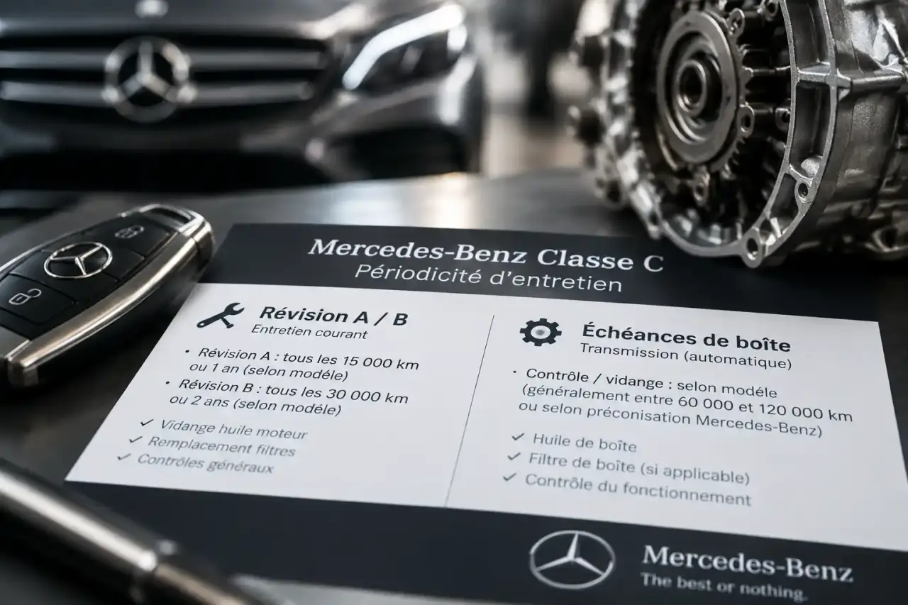 Périodicité d’entretien Mercedes Classe C : ne confondez pas révision A/B et échéances de boîte