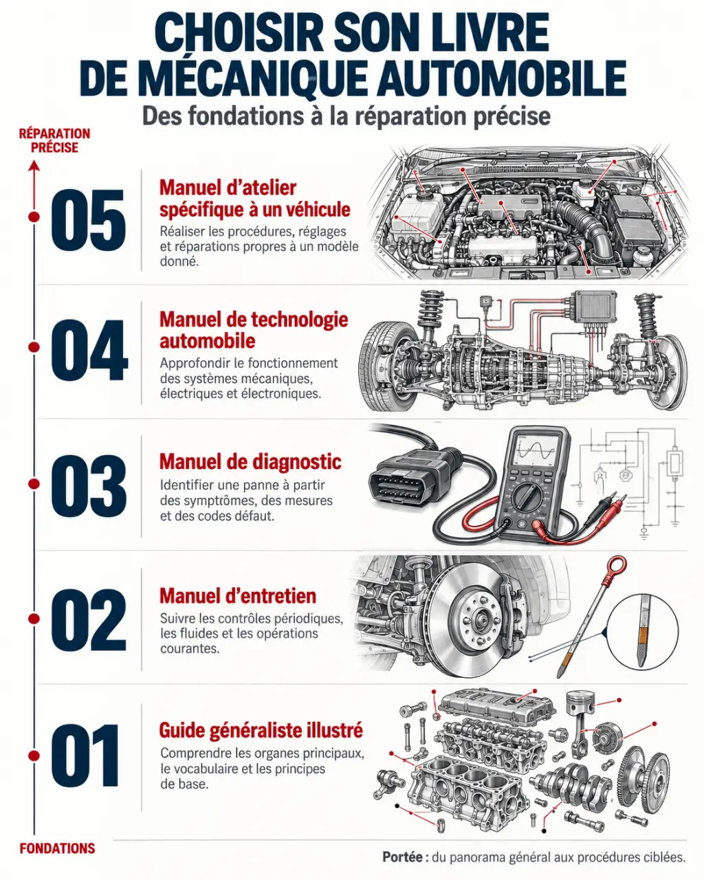 Livre sur mecanique automobile : comparaison des types de manuels selon l’objectif et le niveau