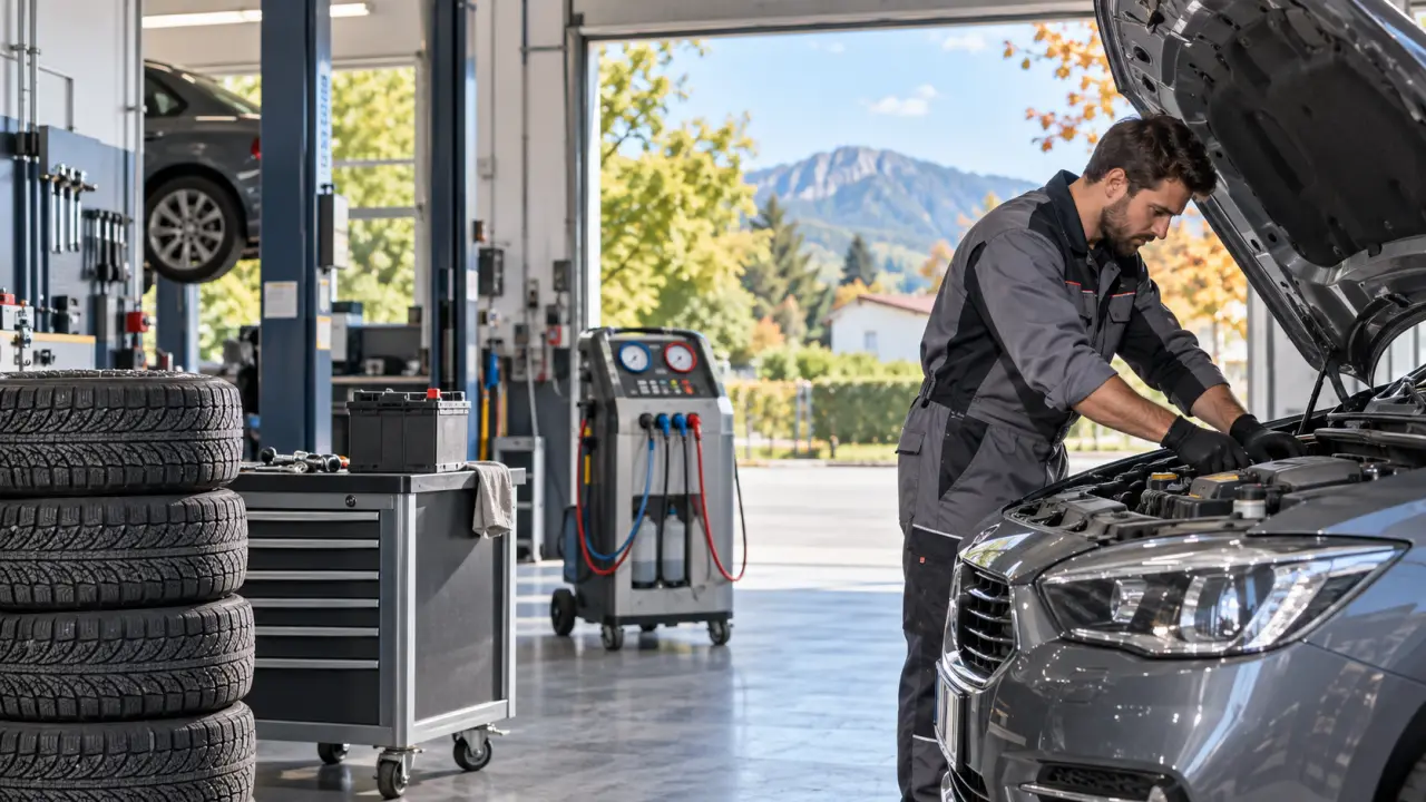Mécanicien contrôlant une voiture dans un atelier automobile moderne