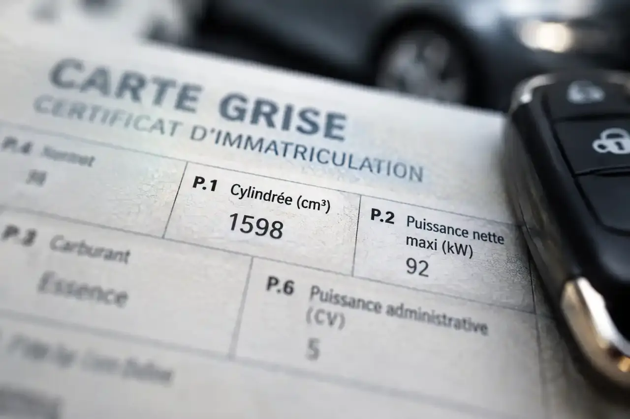 Cylindrée sur carte grise : P.1 indique le volume, P.2 et P.6 autre chose