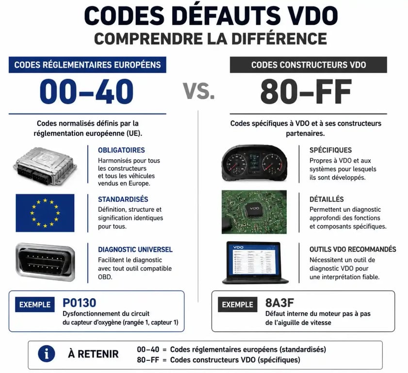 Différence entre codes réglementaires et codes constructeurs pour chronotachygraphe