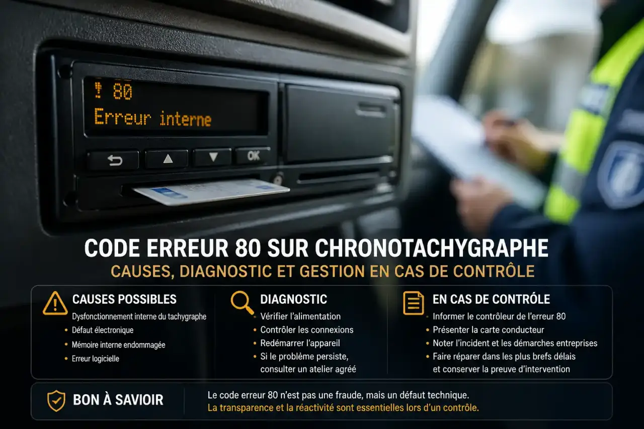 Code erreur 80 sur chronotachygraphe : causes, diagnostic et gestion en cas de contrôle