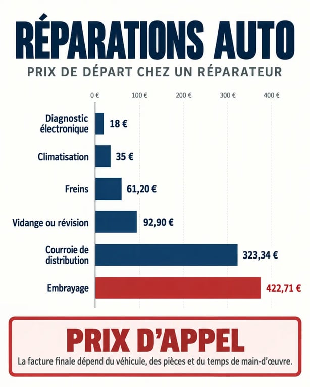 Infographie des prix de départ chez un réparateur automobile