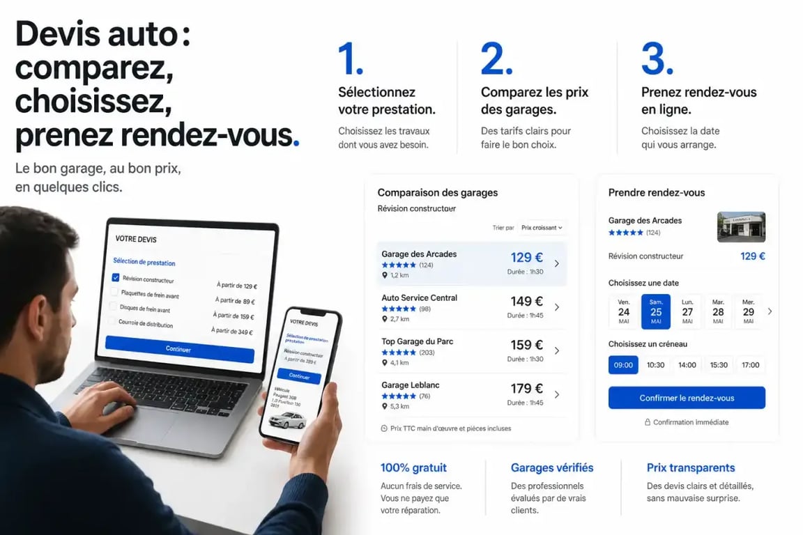 Comparaison en ligne d’un devis mecanique auto entre plusieurs garages avant prise de rendez-vous