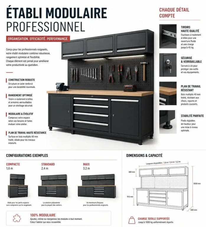 Mobilier modulaire et servante pour rangement atelier